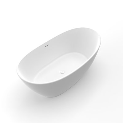 61" Freestanding Solid Surface Soaking Bathtub, Space-Saving Matte White Tub for Small to Medium Bathrooms