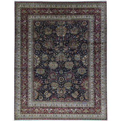 Tapis noir et rouge de haute qualité noué à la main