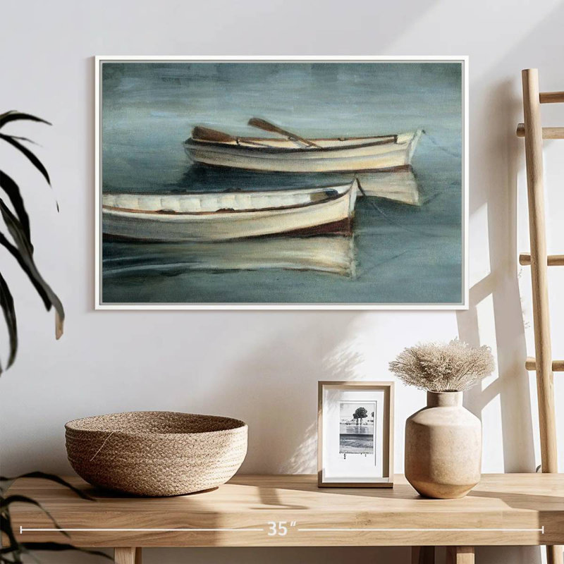 Petites eaux calmes I, 25 po x 17 po, Cadre flottant blanc
