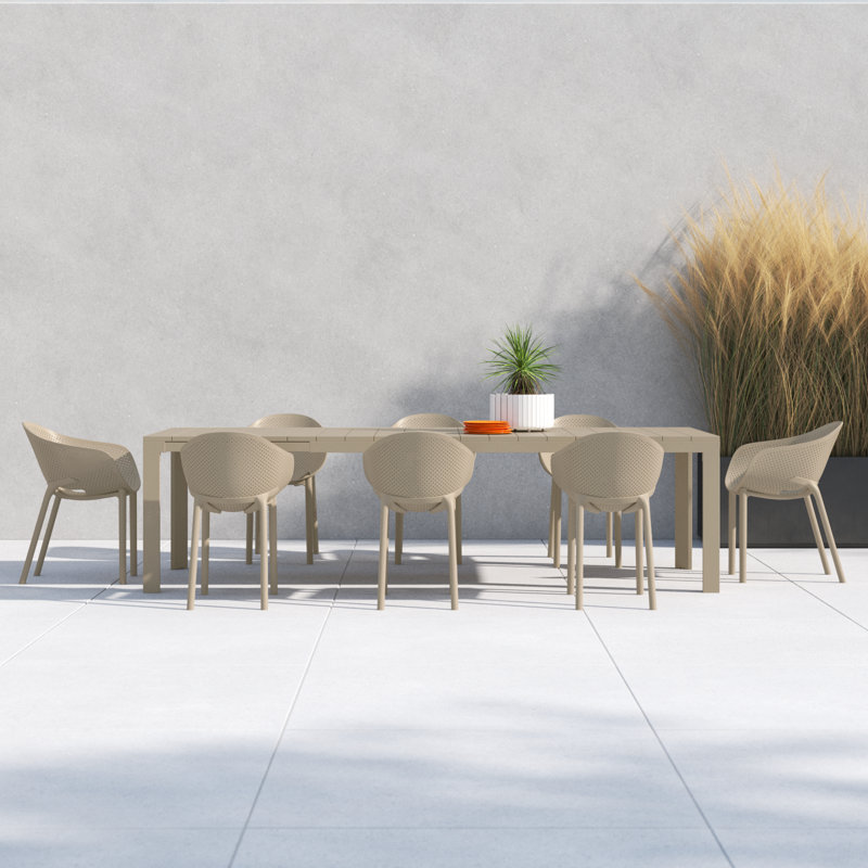 Farrah 8 - Person Patio Dining Set with Extendable Rectangular Table, Taupe