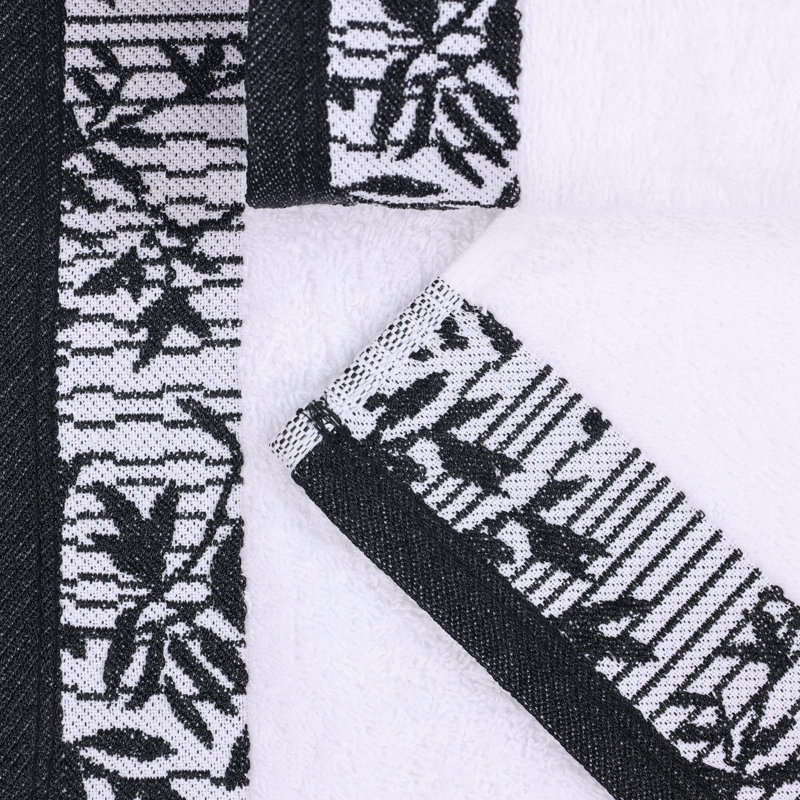 Ensemble de serviettes de bain en coton de poids moyen à bordure florale en jacquard pour la salle de bain Carinna
