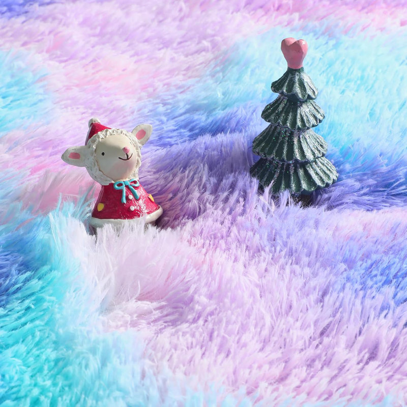 Blue Purple Rainbow 5X7 Fluffy Cute Area Rug, Mermaid Stitch Frozen Fuzzy Carpet, Plush Kawaii Furry Mat For Bedroom  Room Kids Room Playroom Nursery Dorm Baby Toddler