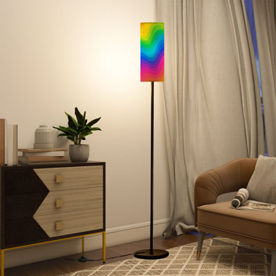 Modern Tall Floor Lamp with Remote Control Dimmable LED, Adjustable Lampshade Vibrant Rainbow Wave Abstract Gradient Colors for Living Room Bedroom Office