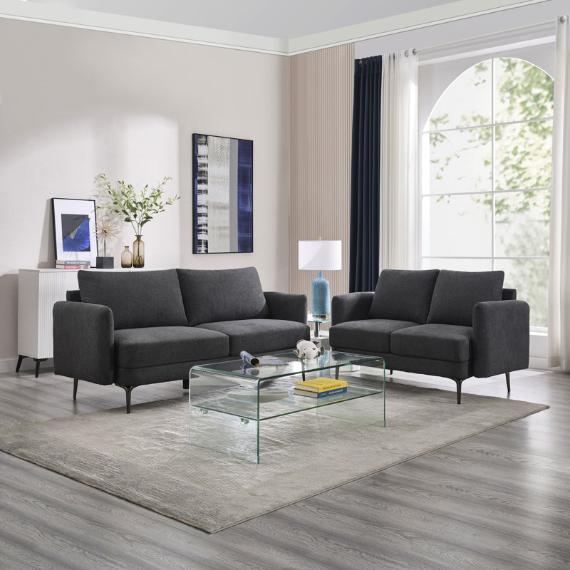 Sofia 2+3 Seater Fabric Sofa Set, Charcoal