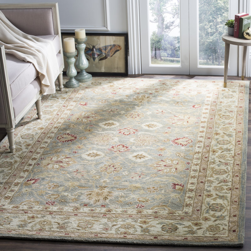 Antiquity Wool Oriental Area Rug in Gray Blue / Beige, Rectangle 2' x 3'