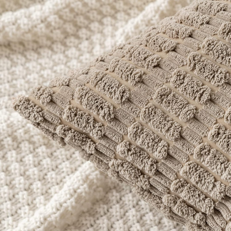  Housse de coussin rayée en polyester, Brun clair