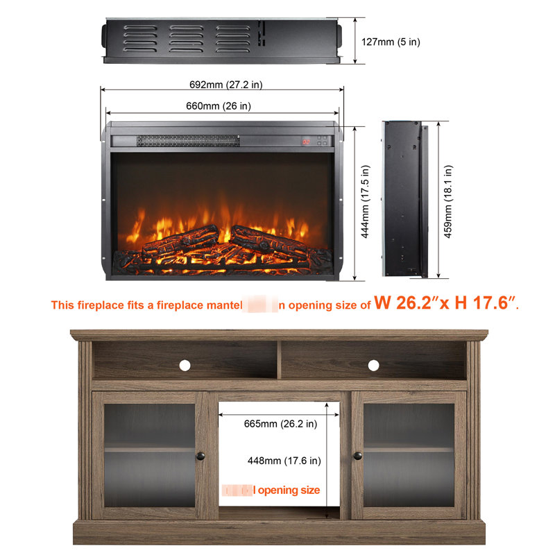 Foyer électrique de 26 pouces - Chaufferette ultra-mince avec bûche et flamme réaliste, minuterie de télécommande, protection contre la surchauffe, chaleur de 1400W, 50000 heures de DEL, insert utilisateur de 26 po: contrôle, 11 réglages de température,