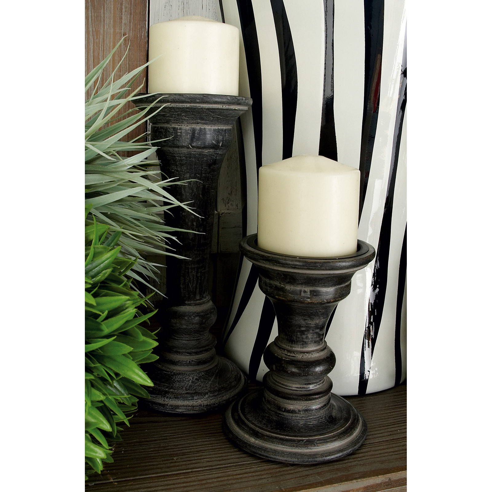 3 Piece Wood Tabletop Candlestick Set