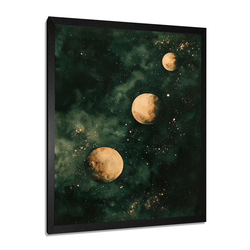 Whispering Glow Of Planets - Space Wall Art, Single Picture Framed Print without Mat, Black, 20" H x 12" W