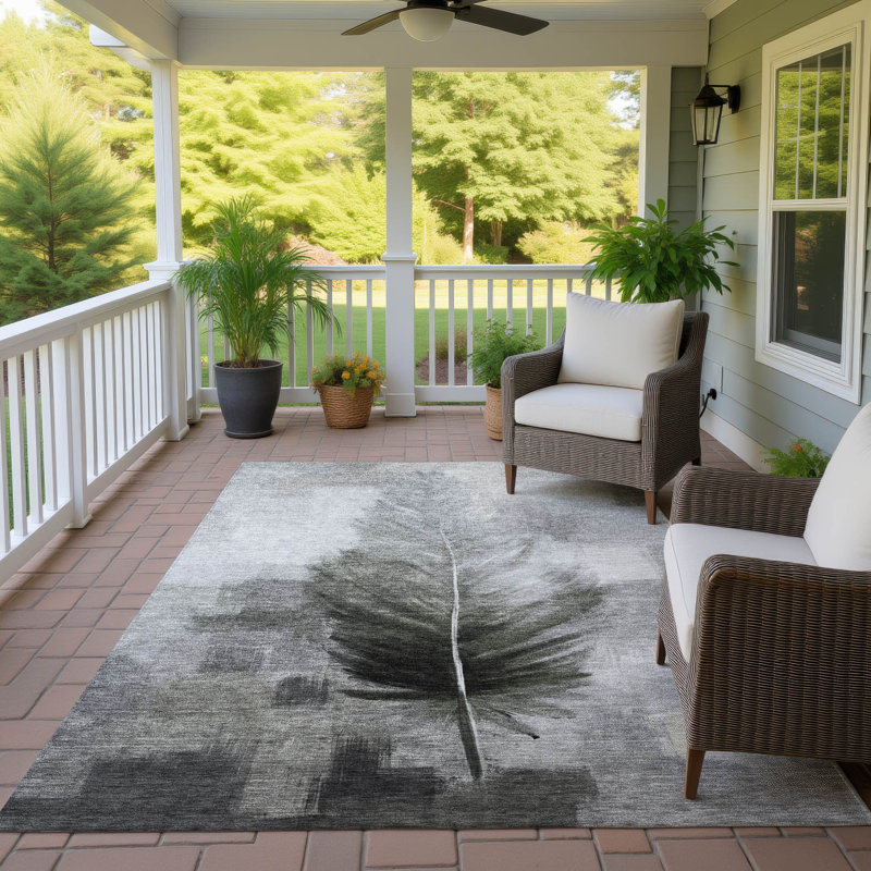 Machine Washable Indoor/Outdoor Chantille ACN2745 Botanical Rug, Pewter, 9' x 12'