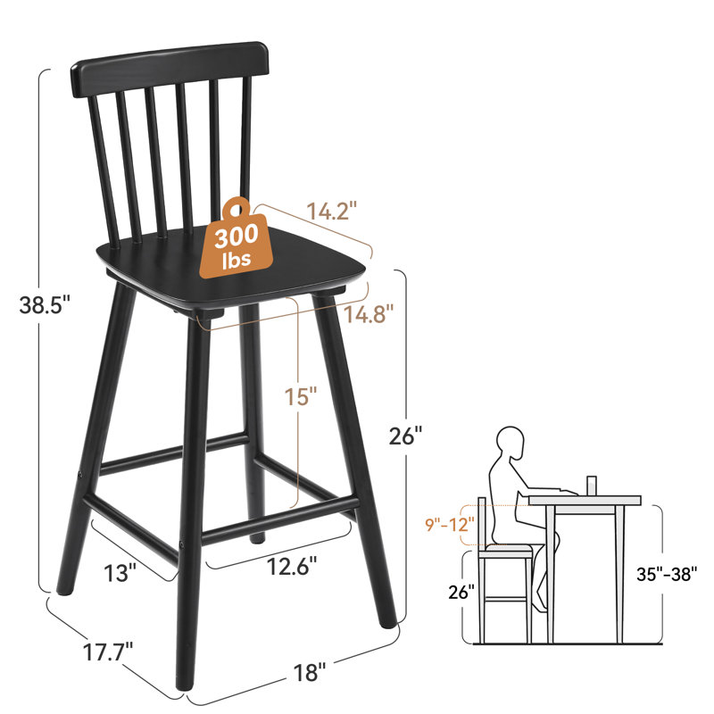 Tabouret Baggett, Noir, Tabouret de comptoir (siège d'une hauteur de 26 p, 3