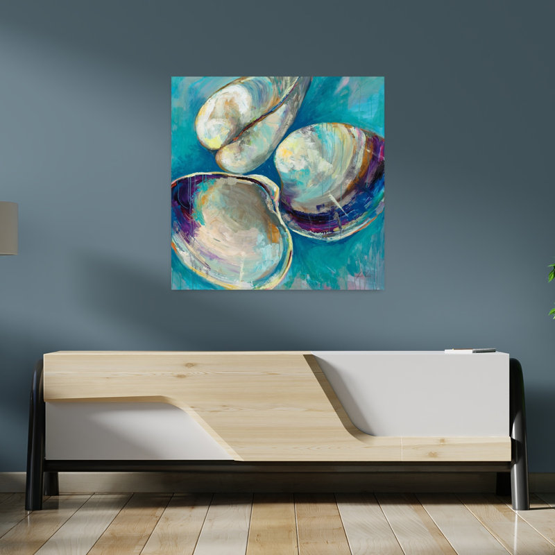 Coquillage trio abstrait art côtier, H 36 po x l 36 po