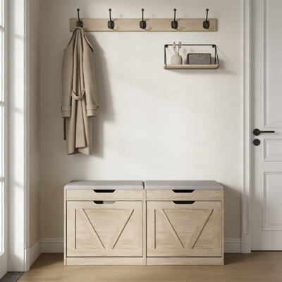38.6"W Shoe Storage Bench With Seat Cushion And Flip-drawer Cabinet