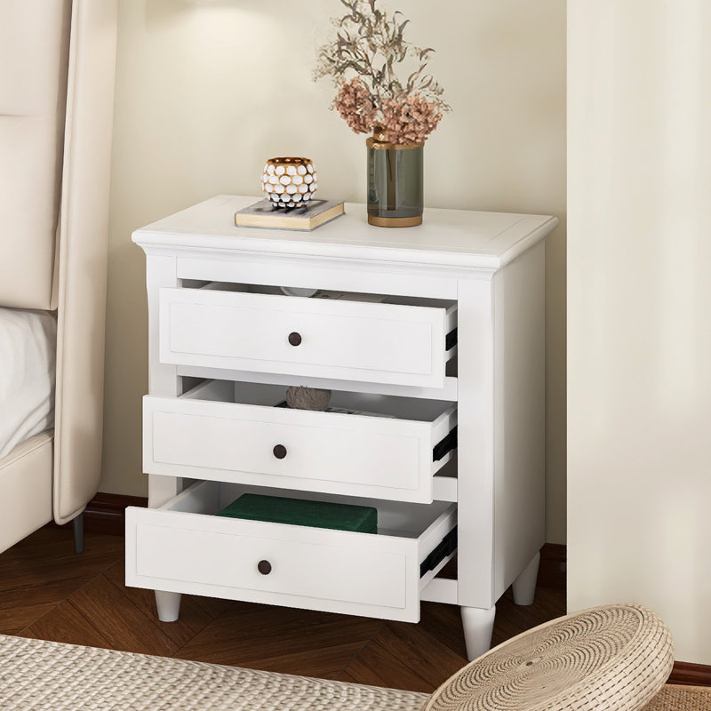 28" Painted Nightstand With 3 Drawers, White