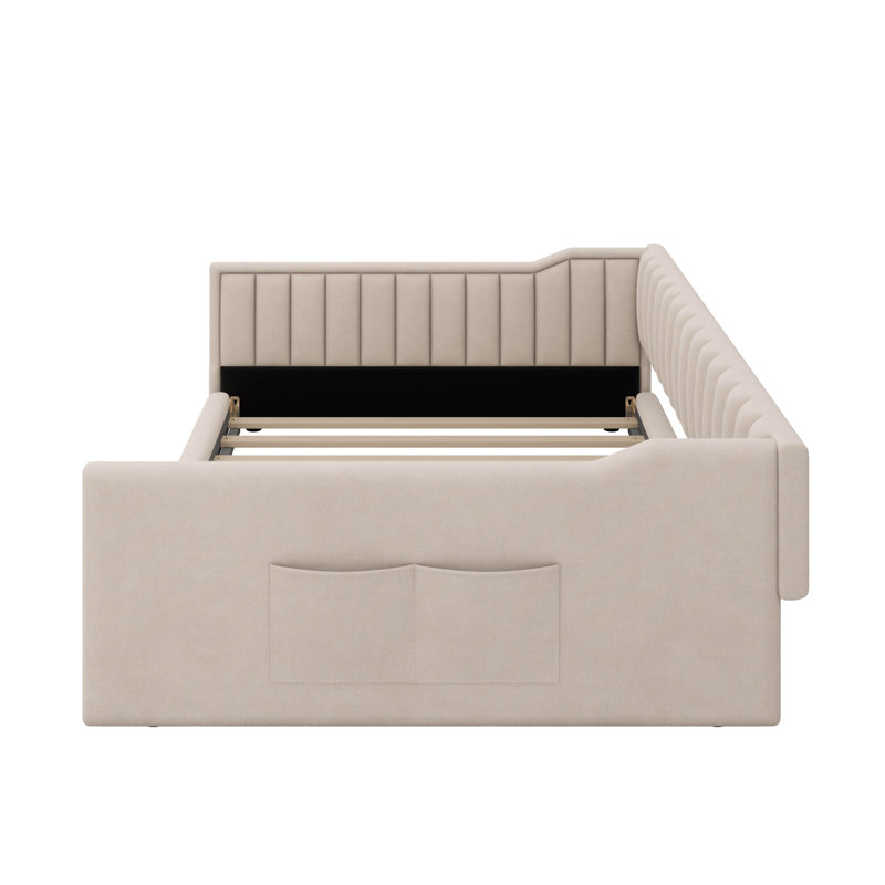 Upholstery Daybed And Side Storage Pocket, Full XL, Beige