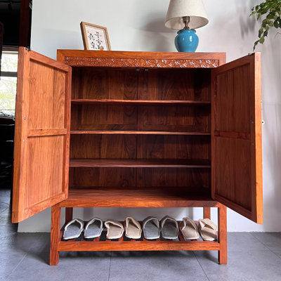 Mahogany Chinese Antique Shoe Cabinet 20 Pair Solid Wood Shoe Storage Cabinet