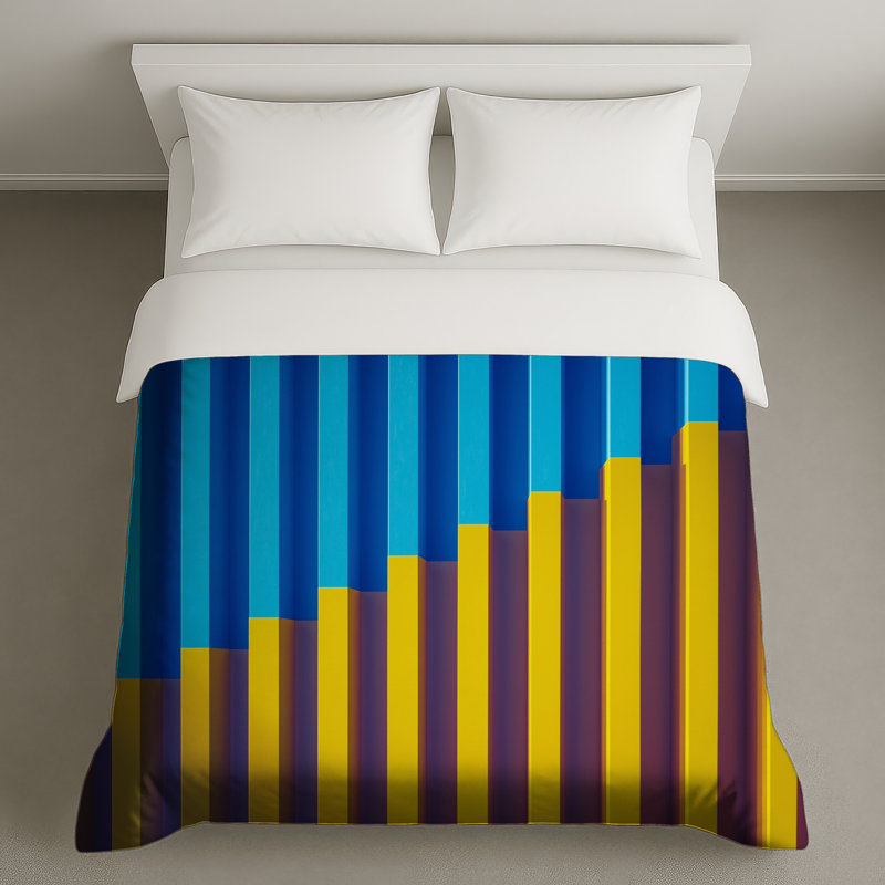 Housses de couette à barres verticales bleues et jaunes, Grand lit