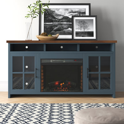 Brixham 74" Fireplace TV Stand with Electric Fireplace Heater for TVs up to 85", Farmhouse Media Console with Storage