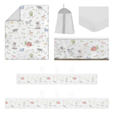 Farm Animals Boy Girl Sweet Jojo Designs 6p Crib Bedding + BreathableBaby Breathable Mesh Liner  Watercolor Pig