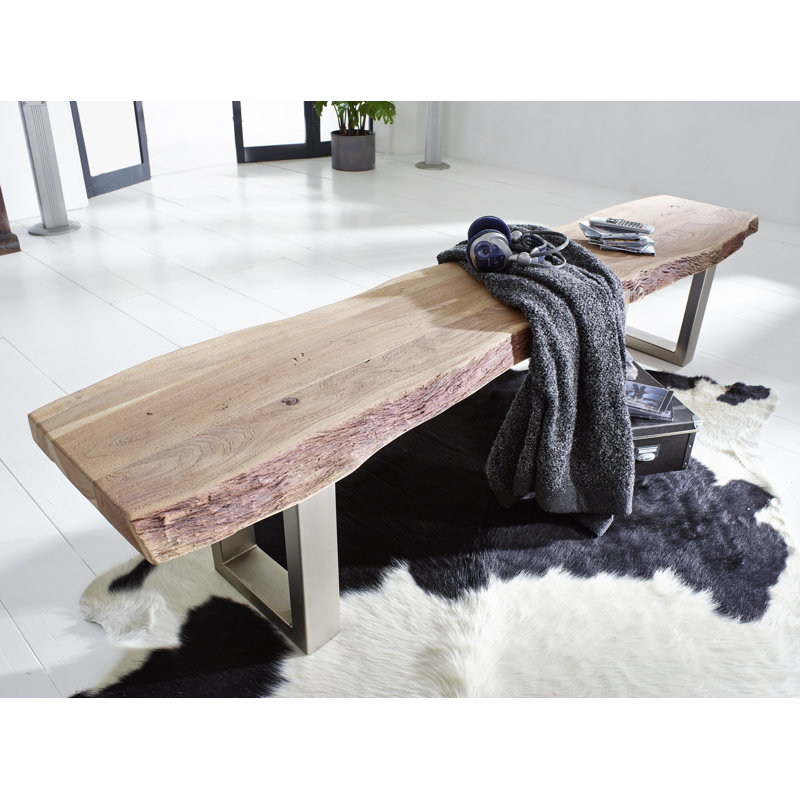Freeform Solid Wood Bench, 45cm H x 135cm W x 38cm D, Natural Stone