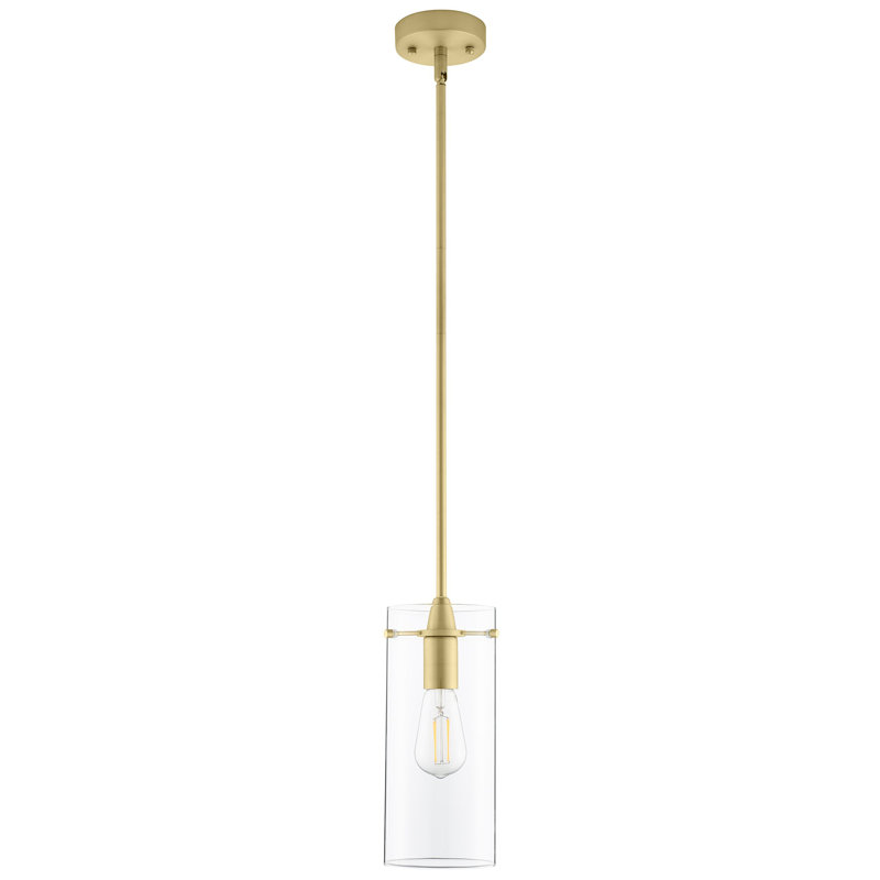 Luminaire suspendu cylindrique à 1 lumière Angelina, Satin Brass, Large Shade, Clear