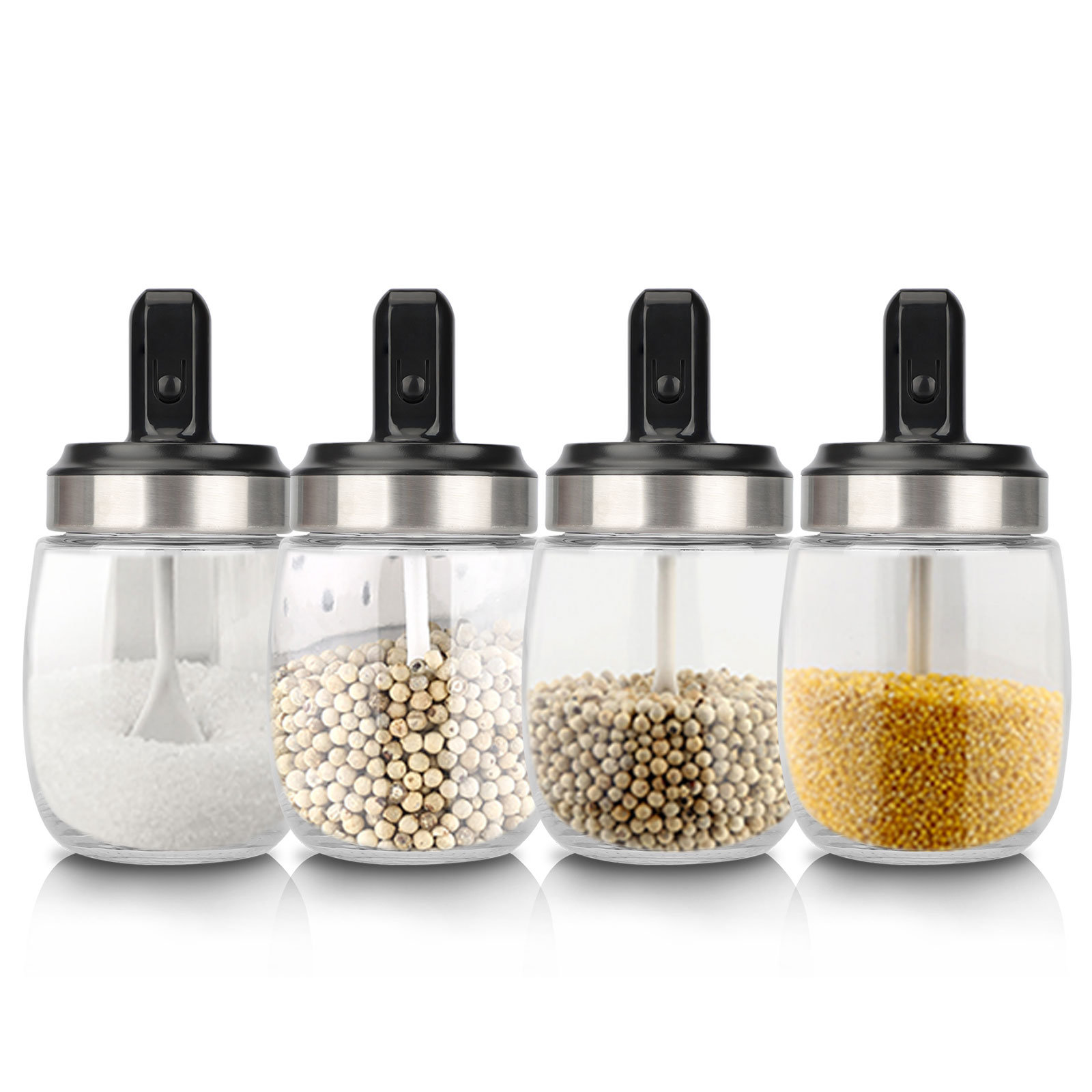 Small Spice Jars Salt Container with Lid and Spoon Glass Seasoning  Containers Sugar Dispenser for Kitchen - AliExpress