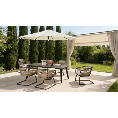 Table de salle à manger d'extérieur, structure en métal et plateau en bois plastique, table de patio pliable pour le jardin, la cour arrière, le balcon