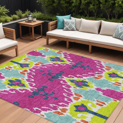 Tapis lavable intérieur ikat rose vert lime et orange 8 pi x 10 pi