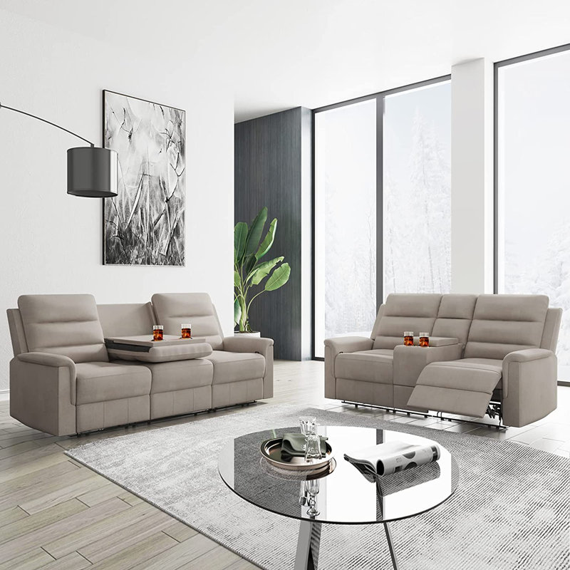Canapé inclinable 82,3 po à accoudoirs évasés, Mélange de lin beige