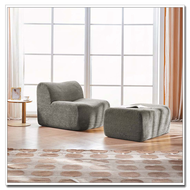 Fauteuil d'appoint rembourré en velours avec repose-pieds et fauteuil, Gris