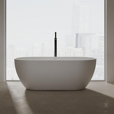 MonBlari 67" X 30" Solid Surface Freestanding White Soaking Bathtub with Overflow and Pop-up Drain For Bathroom