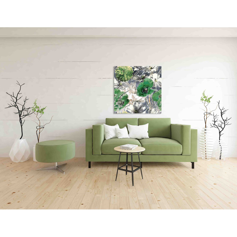 Green Poppies And Art Deco Canvas Print - Wrapped Canvas Print, 101 cm H x 101 cm W