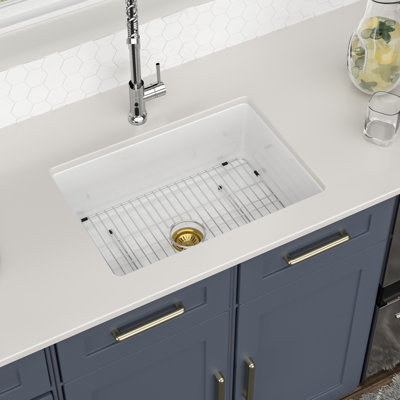 Évier de cuisine encastrable en céramique blanche avec grille et crépine L 27 po x l 19 po