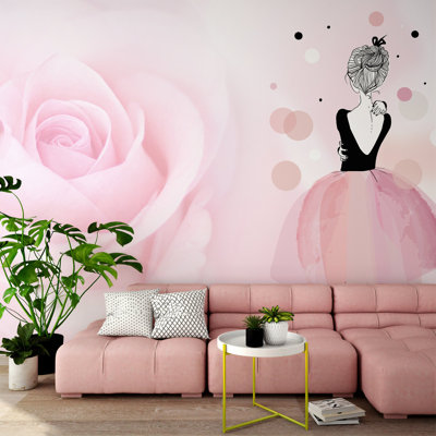 Papier peint amovible floral rose ballerine