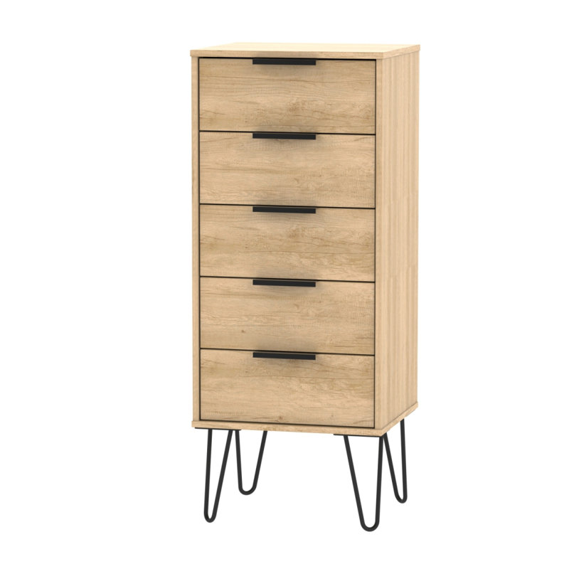Fully Assembled Flovilla 5 Drawer 45Cm W, Nebraska Oak