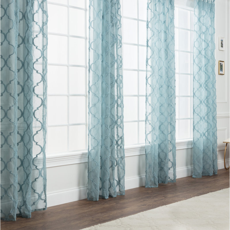 Panneaux de rideaux transparents damassé Carlena, 52 po x 108 po, Bleu sarcelle