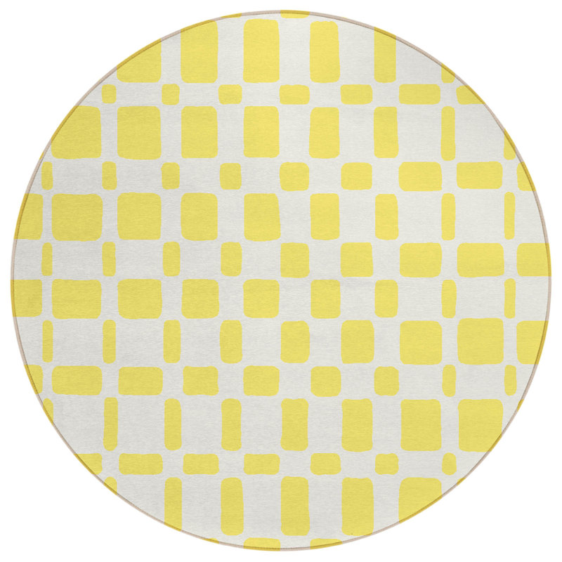 Tapis rond 8 po jaune et gris