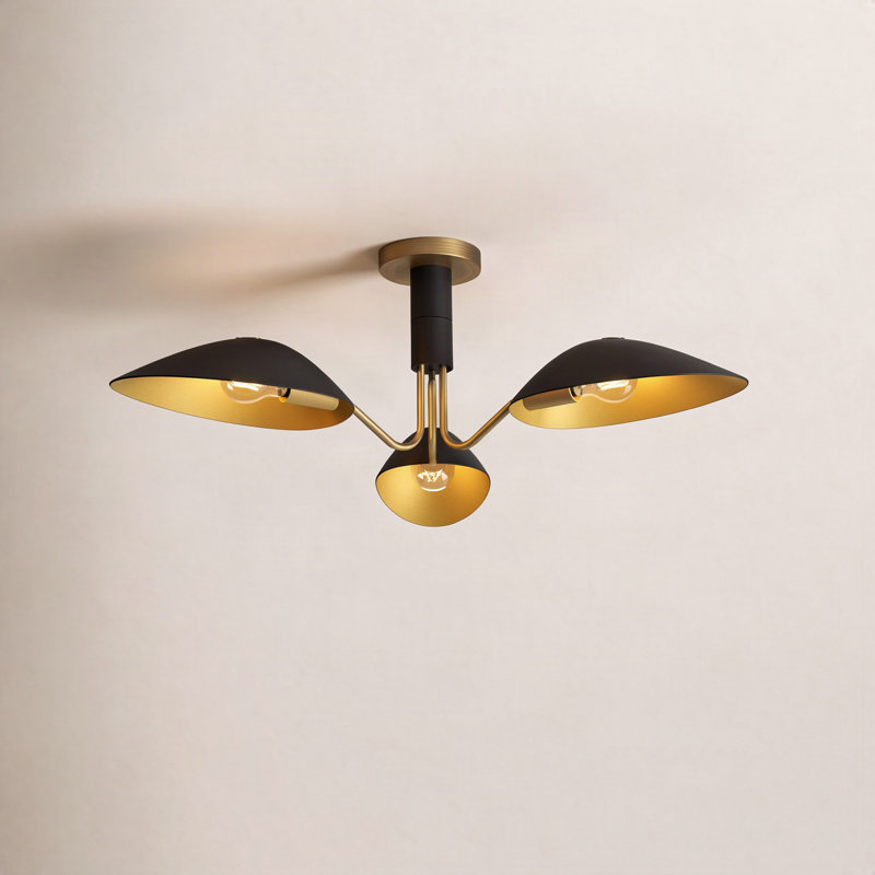 Plafonnier semi-encastré 3 lumières 31,75 po Raelle, Noir mat / or vieilli