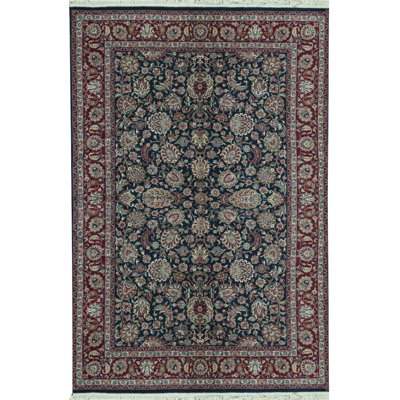 Tapis bleu marine et rouge noué à la main de haute qualité