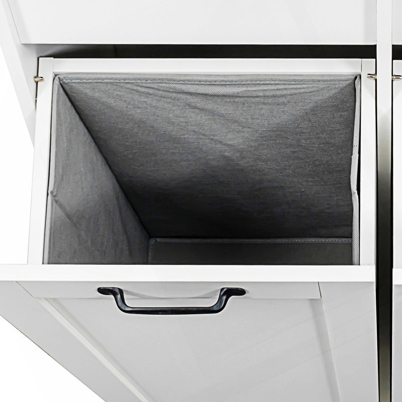 Armoire décorative, armoire à linge avec portes et tablette, panier à linge inclinable