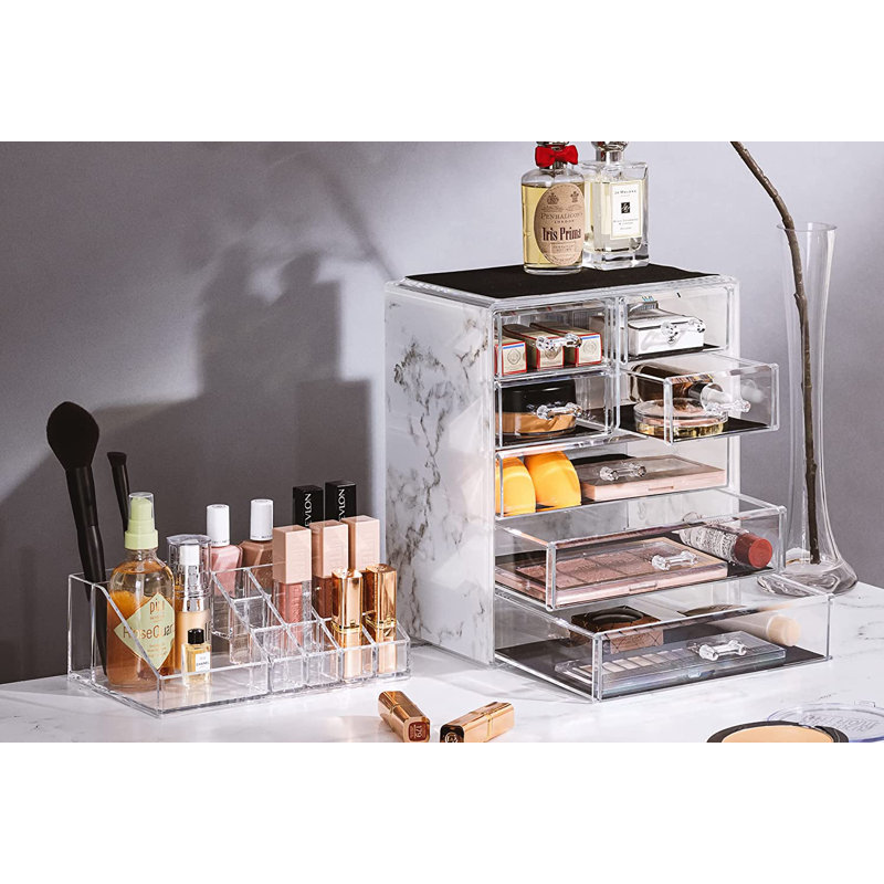 Sorbus Medium Makeup Organizer Set with 7 Drawers and Top Shelf in Marble White