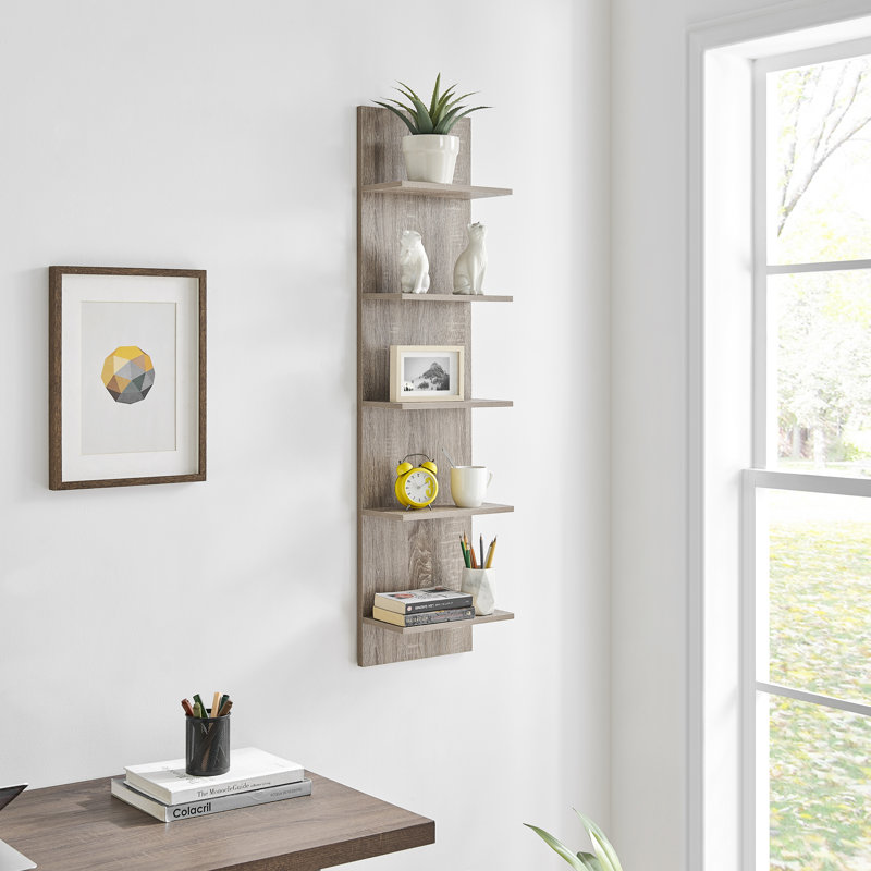 Brakebill 5 Tier Wall Shelf, Weathered Oak