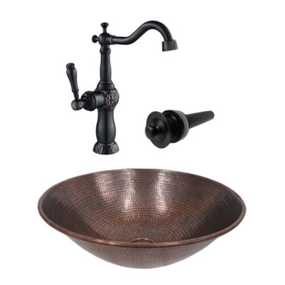14" Round Vessel Bath Sink, Matching Faucet & Drain Included