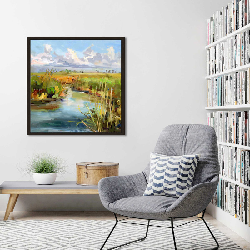 «Afprès Skies» par Carol Hallock - Peinture, Cadre flottant espresso, H 21,5 po x l 21,5 po x P 2 po
