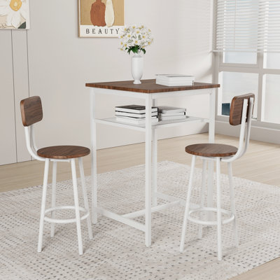 Table de bar, équipée de 2 tabourets de bar, avec dossier et cloison