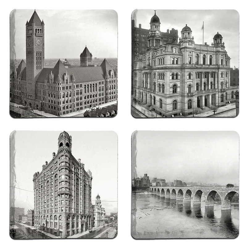 Historic Minneapolis Stoneware Square 4 Piece Coaster Set