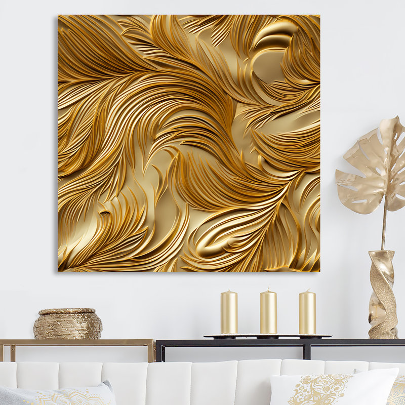 «Golden Feathers Serenity IV - Feathers», reproduction sur toile, H 36 po x l 36 po x P 1,5 po, Toile tendue