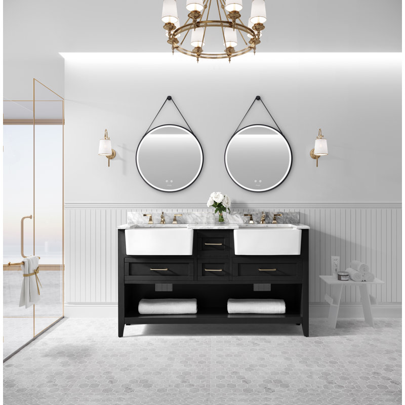 60'' Double Bathroom Vanity with Carrara Marble Top, Black Onyx