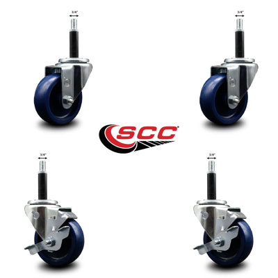 Solid Poly Wheel Swivel Expanding Stem Caster Set 2 Brakes SCC TLB 3.5" x 3/4"