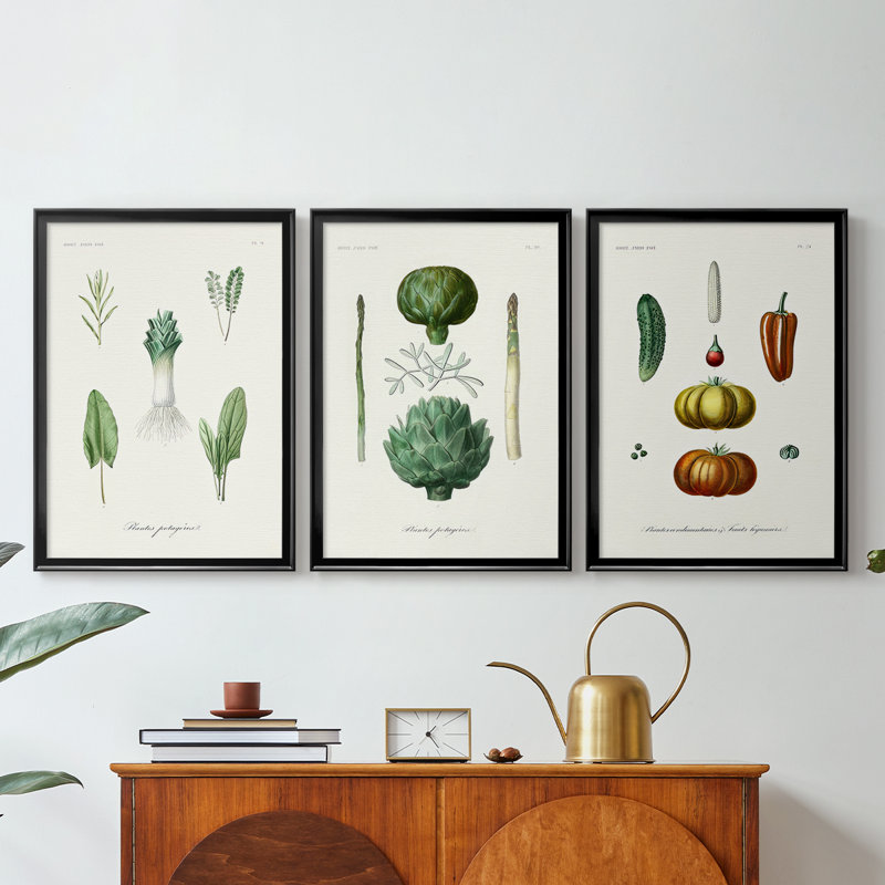 Fruit et légume Variétés I - Toile tendue avec châssis sur mesure - 3 pièces, H 21 po x l 30 po, Noir